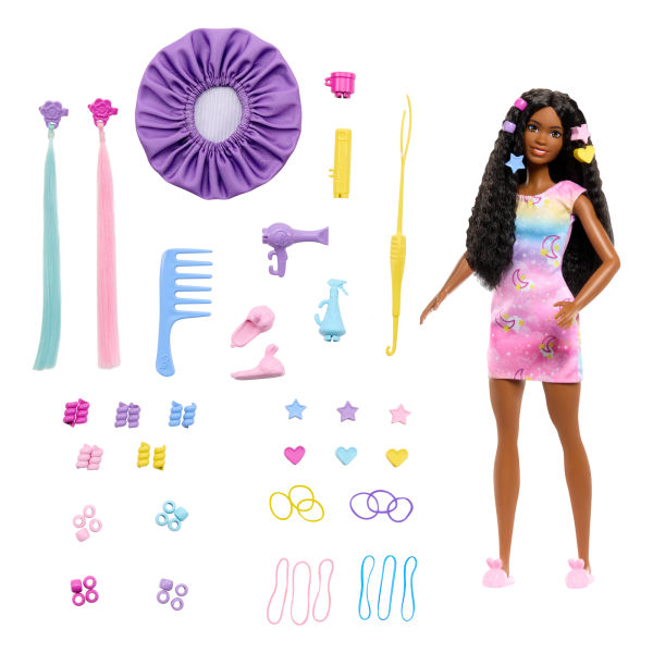 Barbie “Brooklyn” Hairstyling Doll & Playset With 50+ Accessories, Includes Extensions, Bonnet & More Supply