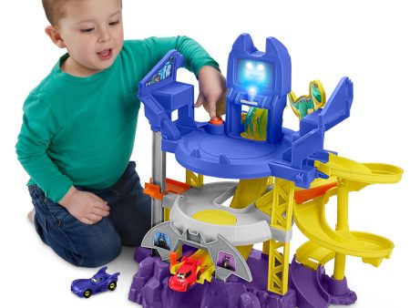 Fisher-Price DC Batwheels Race Track Playset, Launch & Race Batcave With Lights Sounds & 2 Toy Cars Hot on Sale