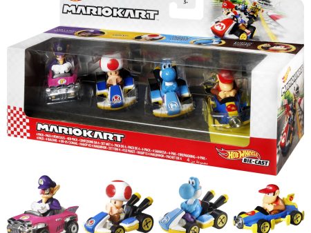 Hot Wheels Mario Kart Set Of 4 Toy Character Vehicles, Includes 1 Exclusive Mario Toy Cheap