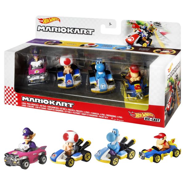 Hot Wheels Mario Kart Set Of 4 Toy Character Vehicles, Includes 1 Exclusive Mario Toy Cheap