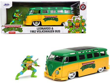 1962 Volkswagen Bus Yellow and Green with Leonardo Diecast Figurine Cheap