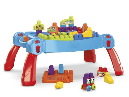 MEGA BLOKS Toy Blocks Blue Build N Learn Table With Storage (30 Pieces) For Toddler Supply