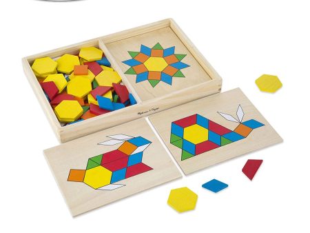 Melissa & Doug Pattern Blocks and Boards Classic Toy (Developmental Toy, Wooden Shape Blocks, Double-Sided Boards, 120 Shapes & 5 Boards) For Discount